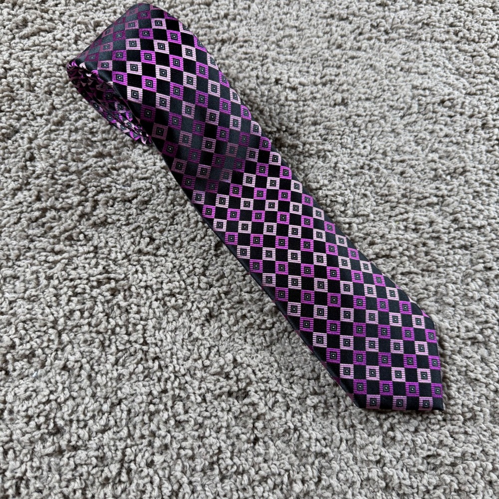 Sean John Lamberg geo NWT Mens Purple‎ Black Geometric Diamond Silk Necktie